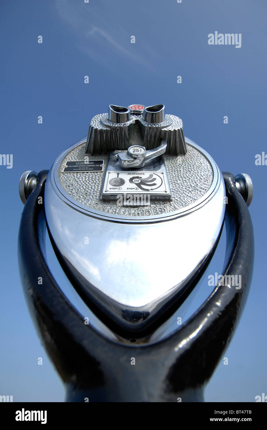 Wide angle image of a Binocular Viewer located at Montauk point, Long Island, New York. Stock Photo