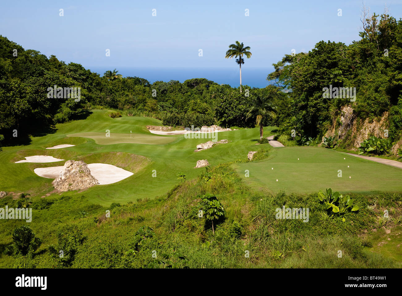 Apes Hill Golf Club signature hole, par 3 12th, Barbados, west Indies Stock Photo