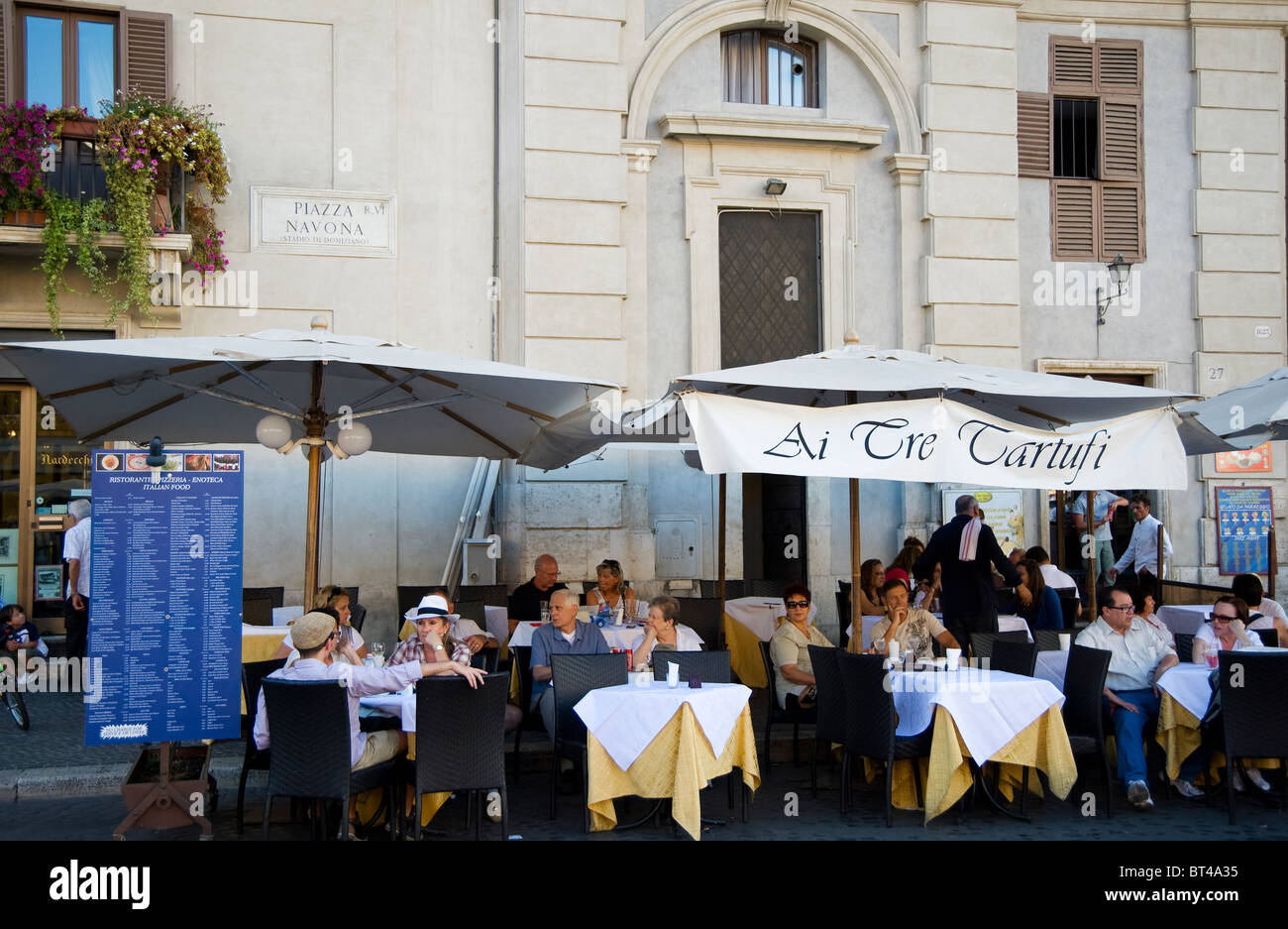 Restaurant cafe in Piazza Navona, Rome, Italy Stock Photo