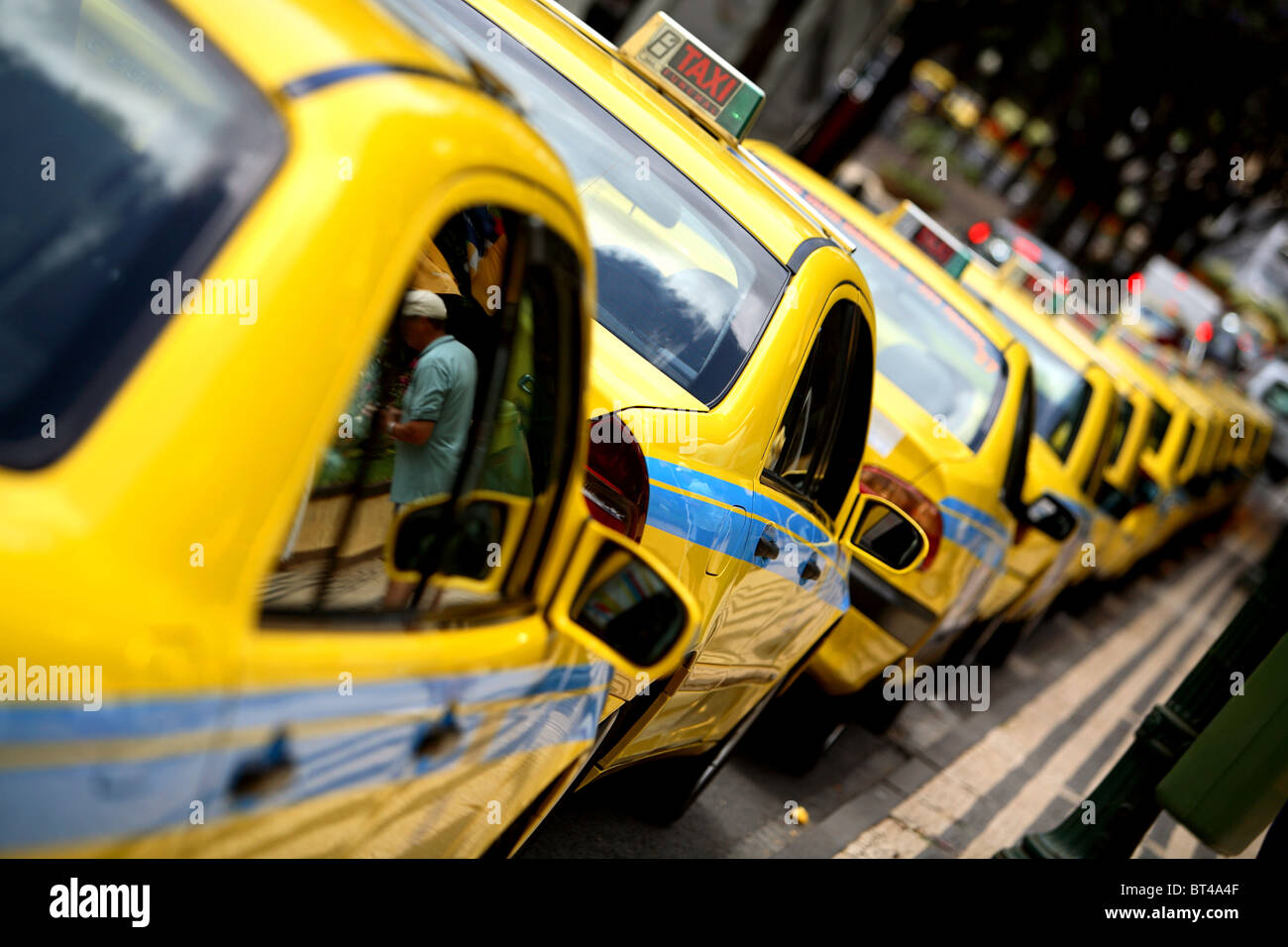 Taxi cabs queued .Madeira. Canary Islands Stock Photo