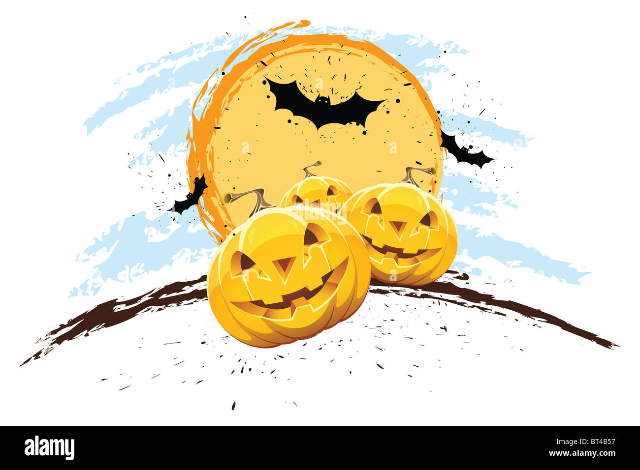 Grunge Halloween background with pumpkin bat and Sun Stock Photo - Alamy