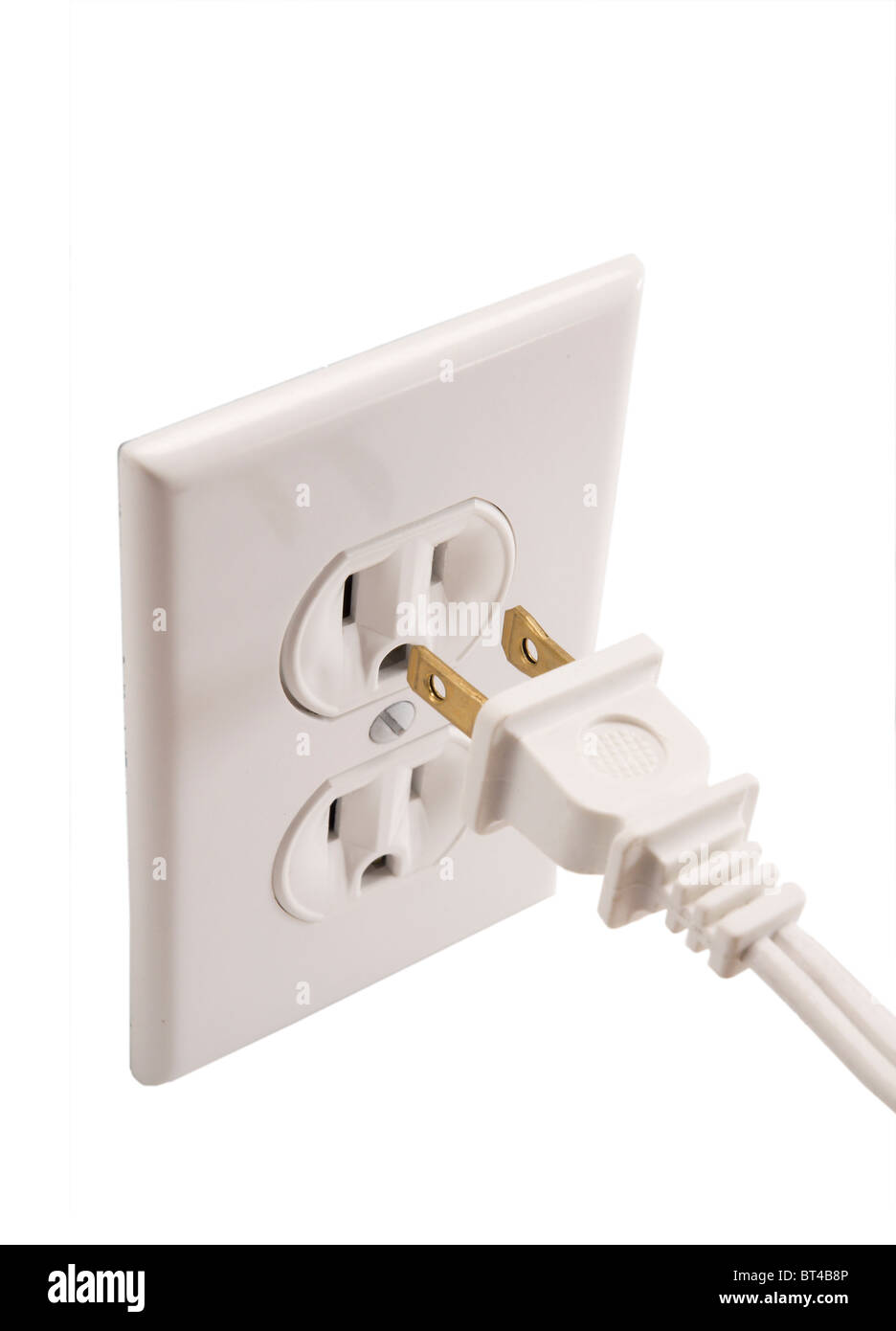 White electric plugs and outlet Stock Photo