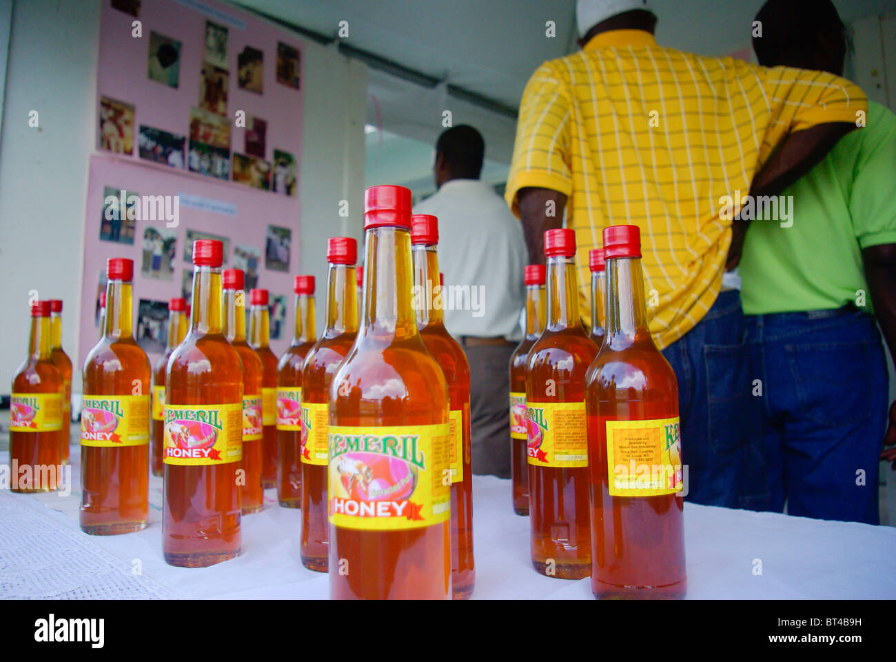 Kemeril honey. Bottles of honey on display at product exhibition Stock Photo