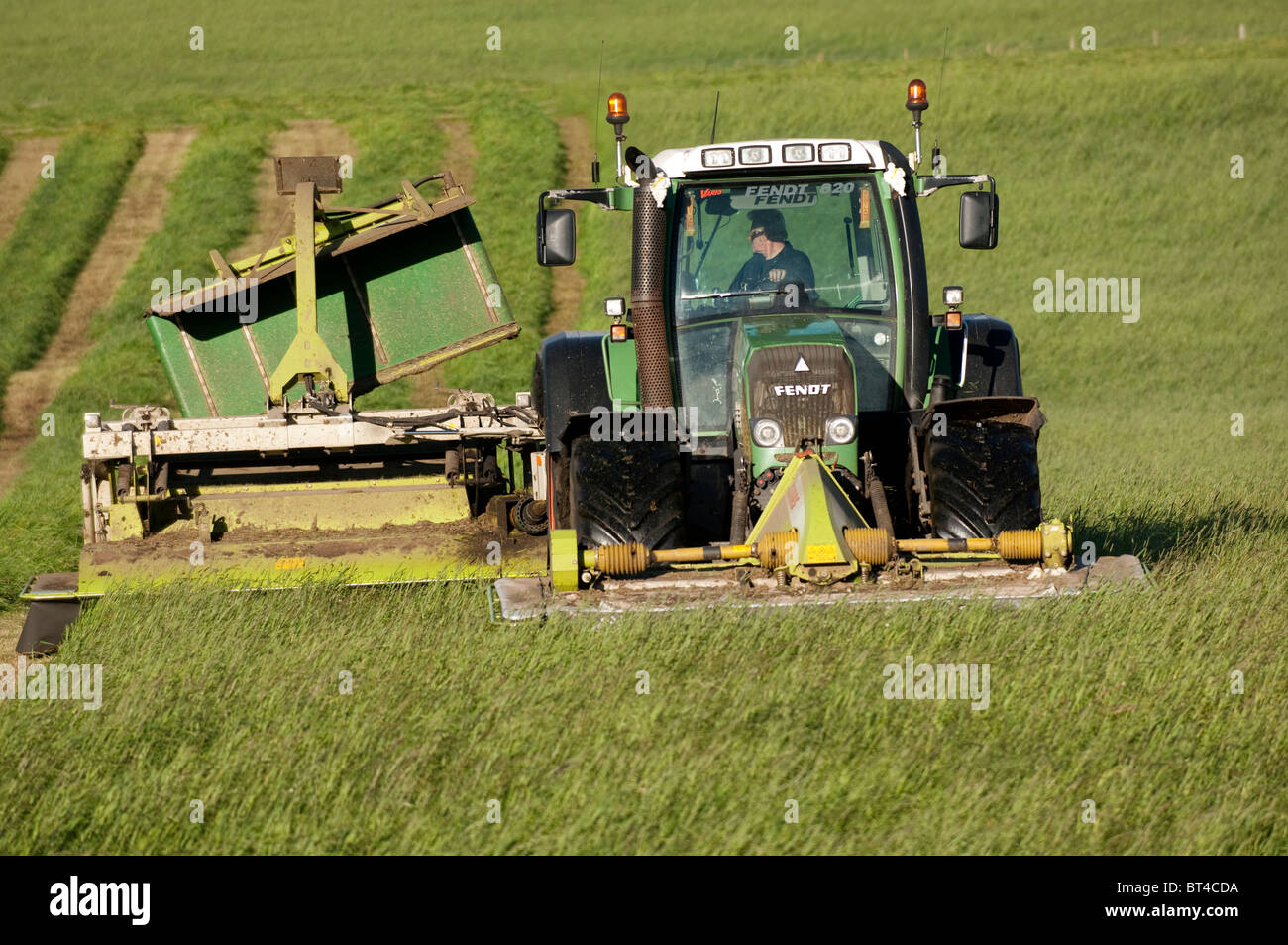 Mowing second cut grass with front and rear mounted mower conditioners