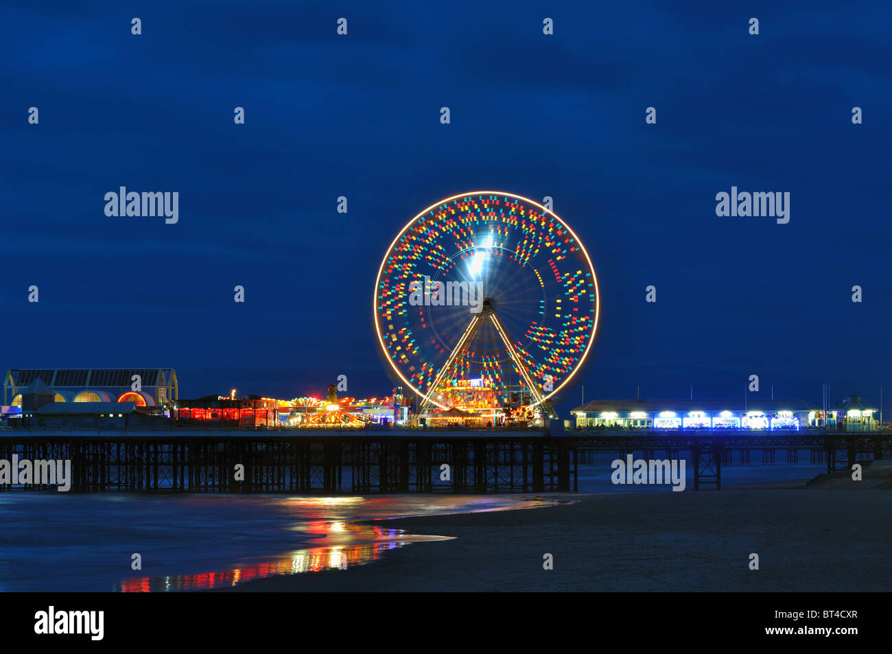 Central Pier & Ferris Wheel Blackpool at Dusk as the lights come on