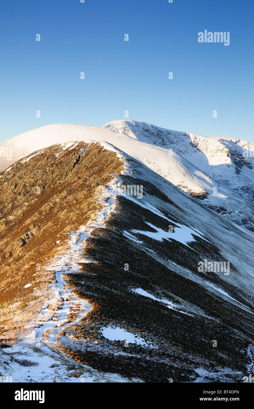 Scar Crags, Sail and Eel Crag (Crag Hill) in winter in the English Lake District Stock Photo