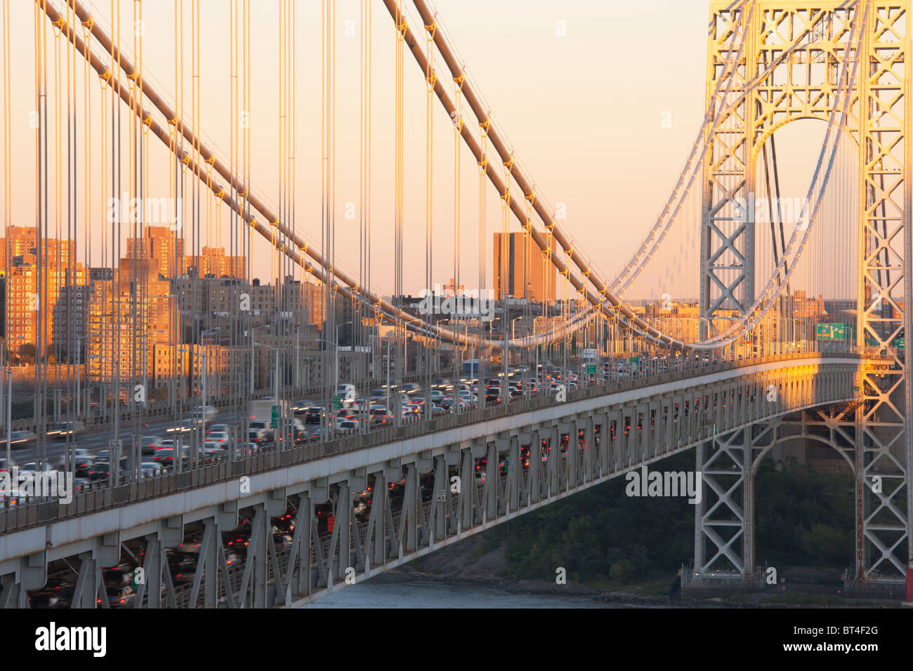 The Washington Bridge and evening traffic crossing the Hudson