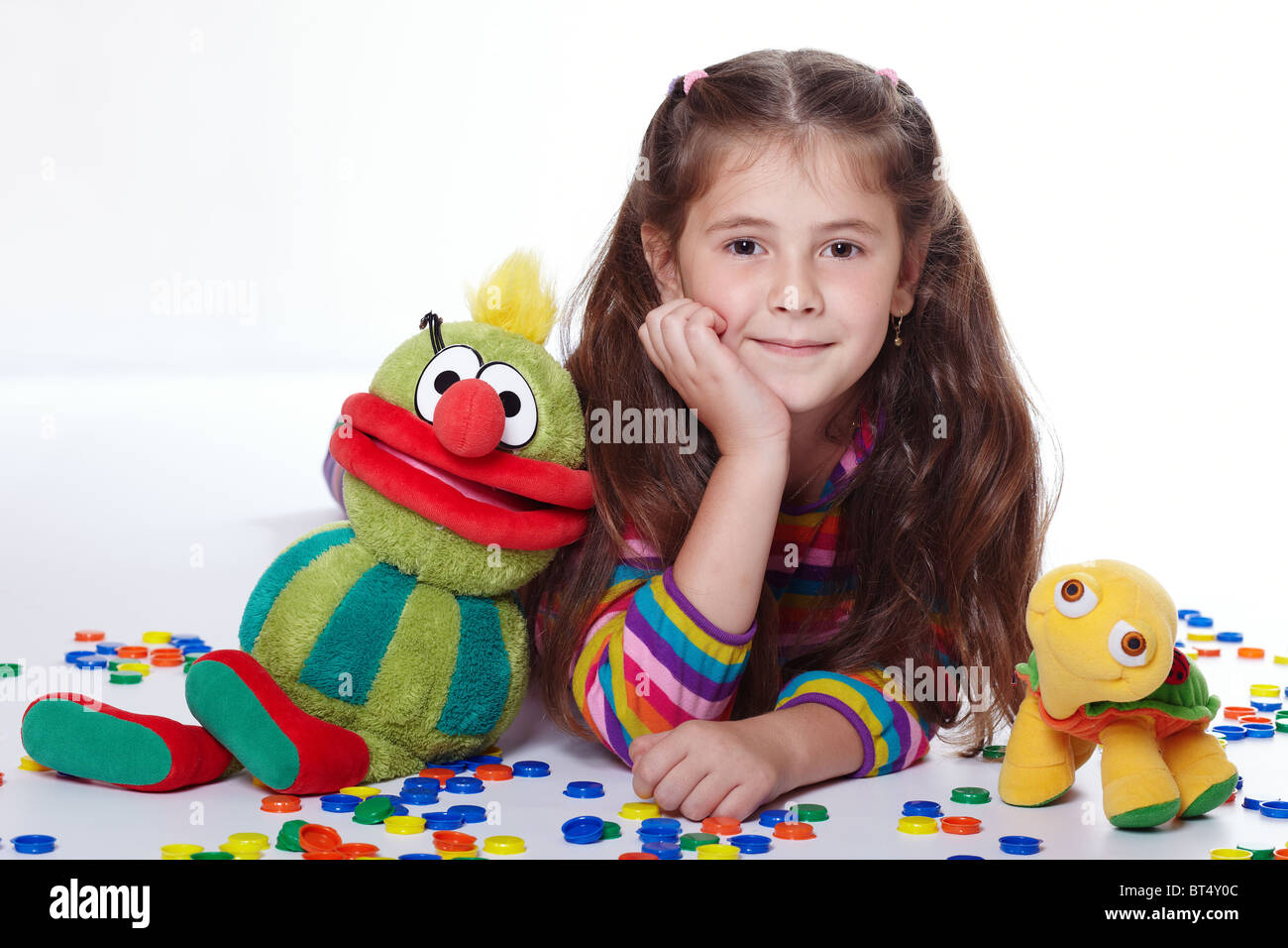 Young girl with plush toys Stock Photo Alamy