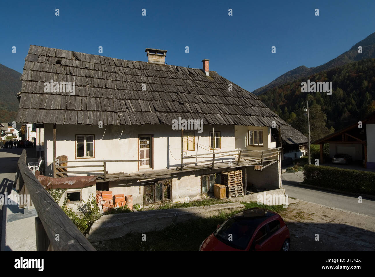 Slovenia House with a shingle roof Stock Photo