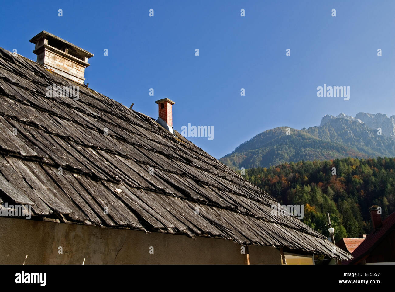 Wood Shingle roof Slovenia Stock Photo