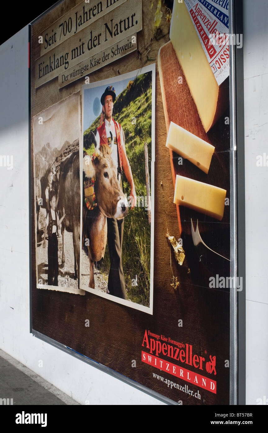 swiss cheese poster of a man in traditional costume with a cow in