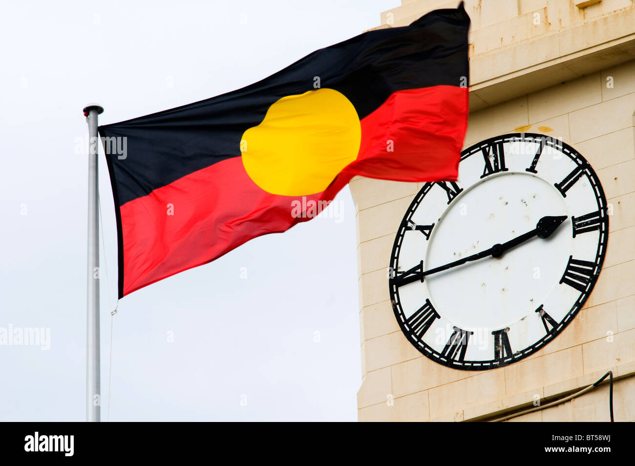 Aboriginal flag, Richmond Town Hall, Bridge Road, Richmond, Victoria, Australia Stock Photo