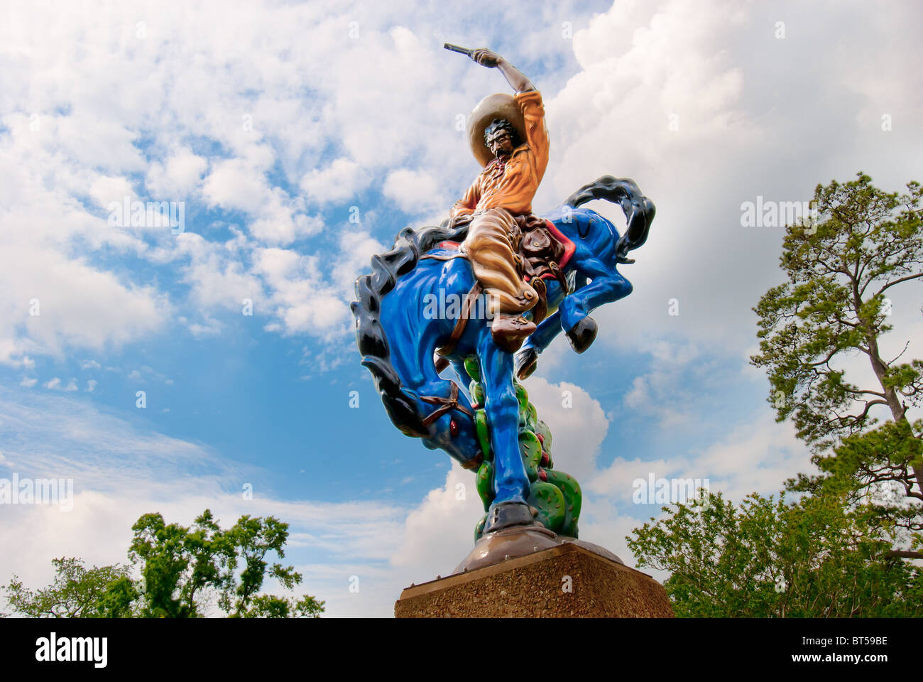 'Vaquero' fiberglass equestrian statue by Luis Jimenez, Moody Park in Houston, Texas, USA Stock Photo