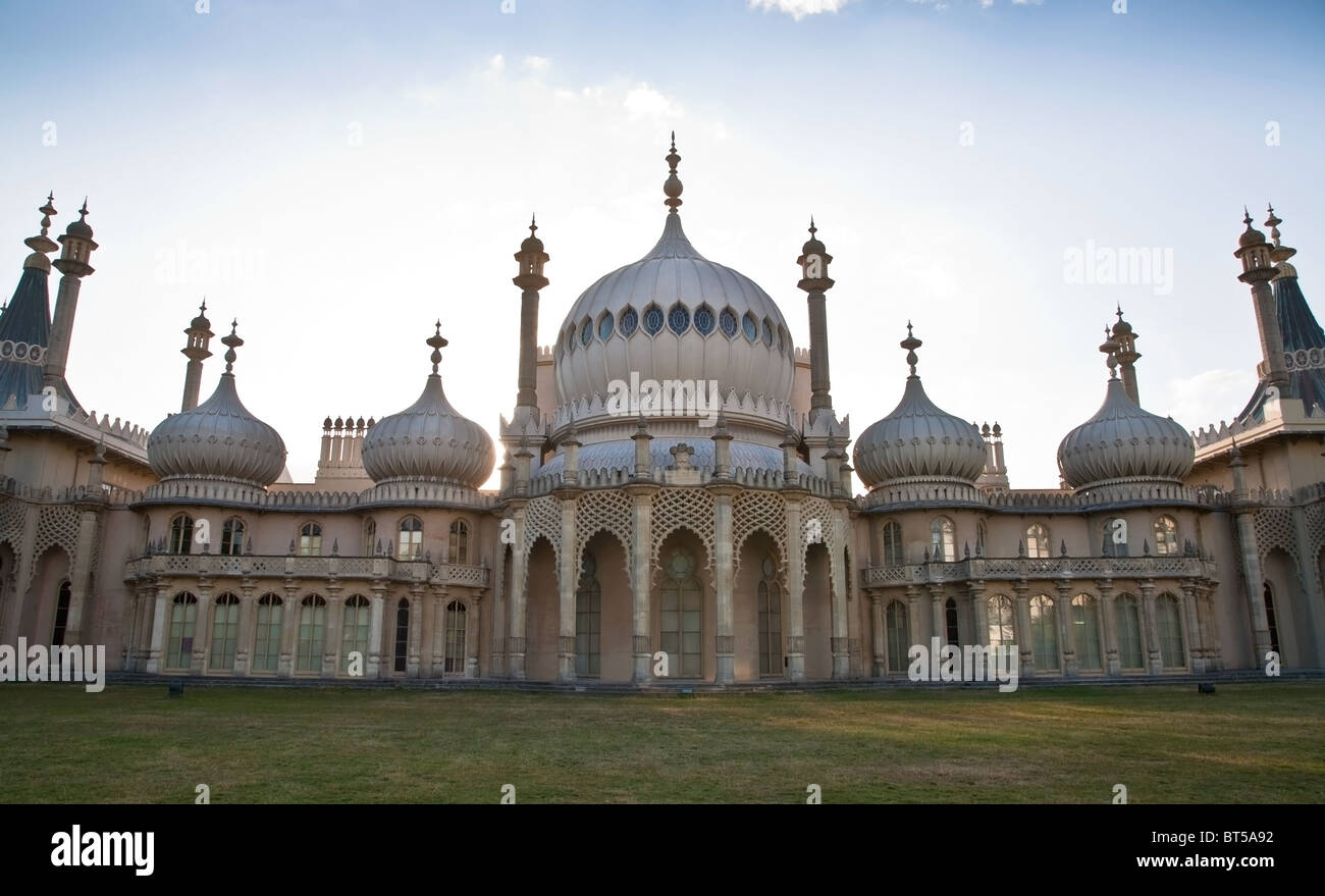 Royal Pavilion Indo-Saracenic style architecture centre dome tower columns and windows with domes and spires Stock Photo