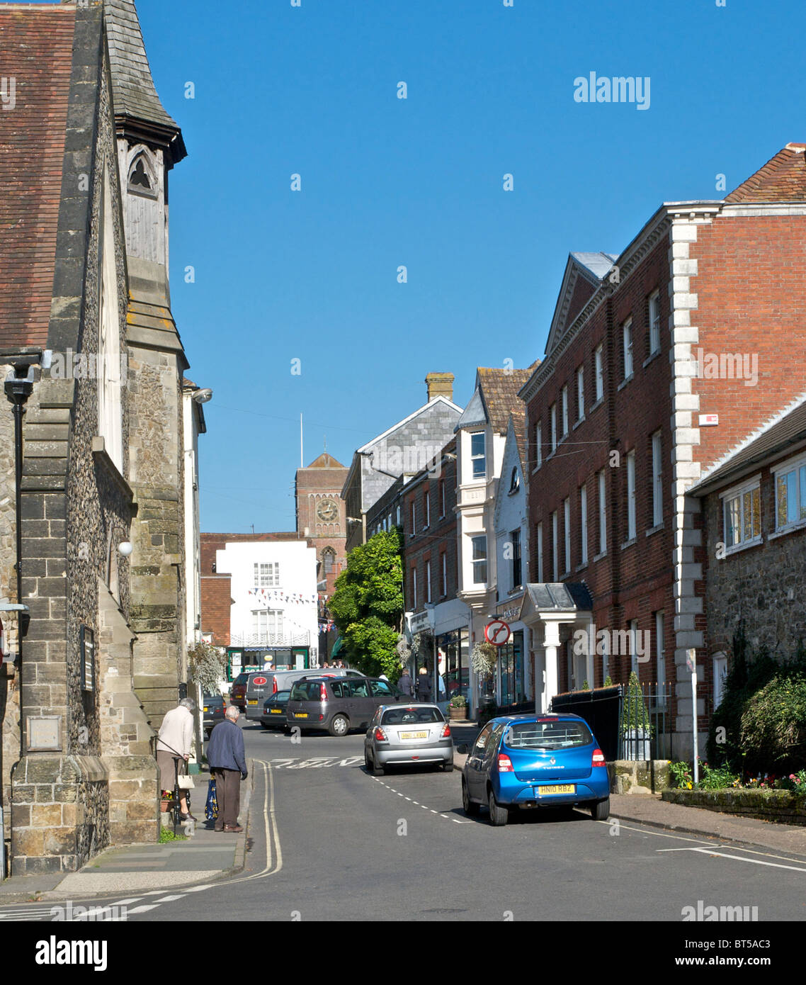 An image of the old market town of Petworth in West Sussex. UK. This is a view looking north from Golden Square. Stock Photo