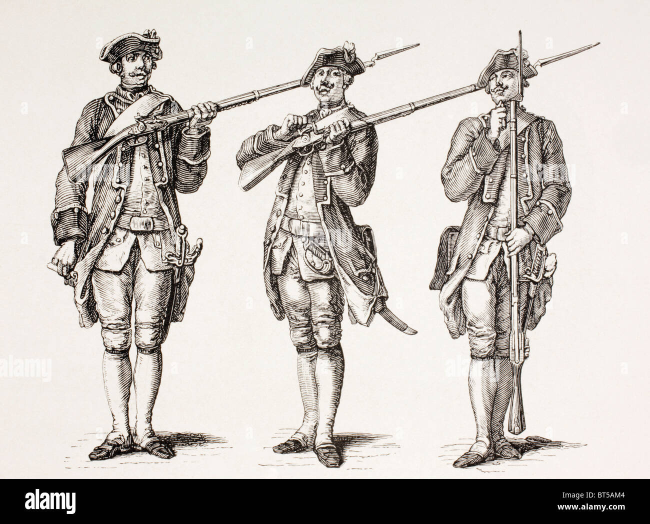 How to charge a musket. From a French instruction book of 1776. Stock Photo