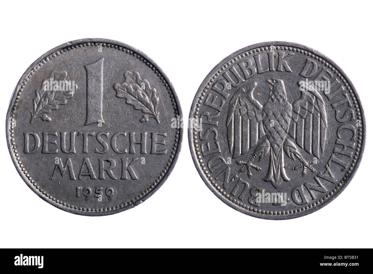 object on white - Deutsche mark coins Stock Photo