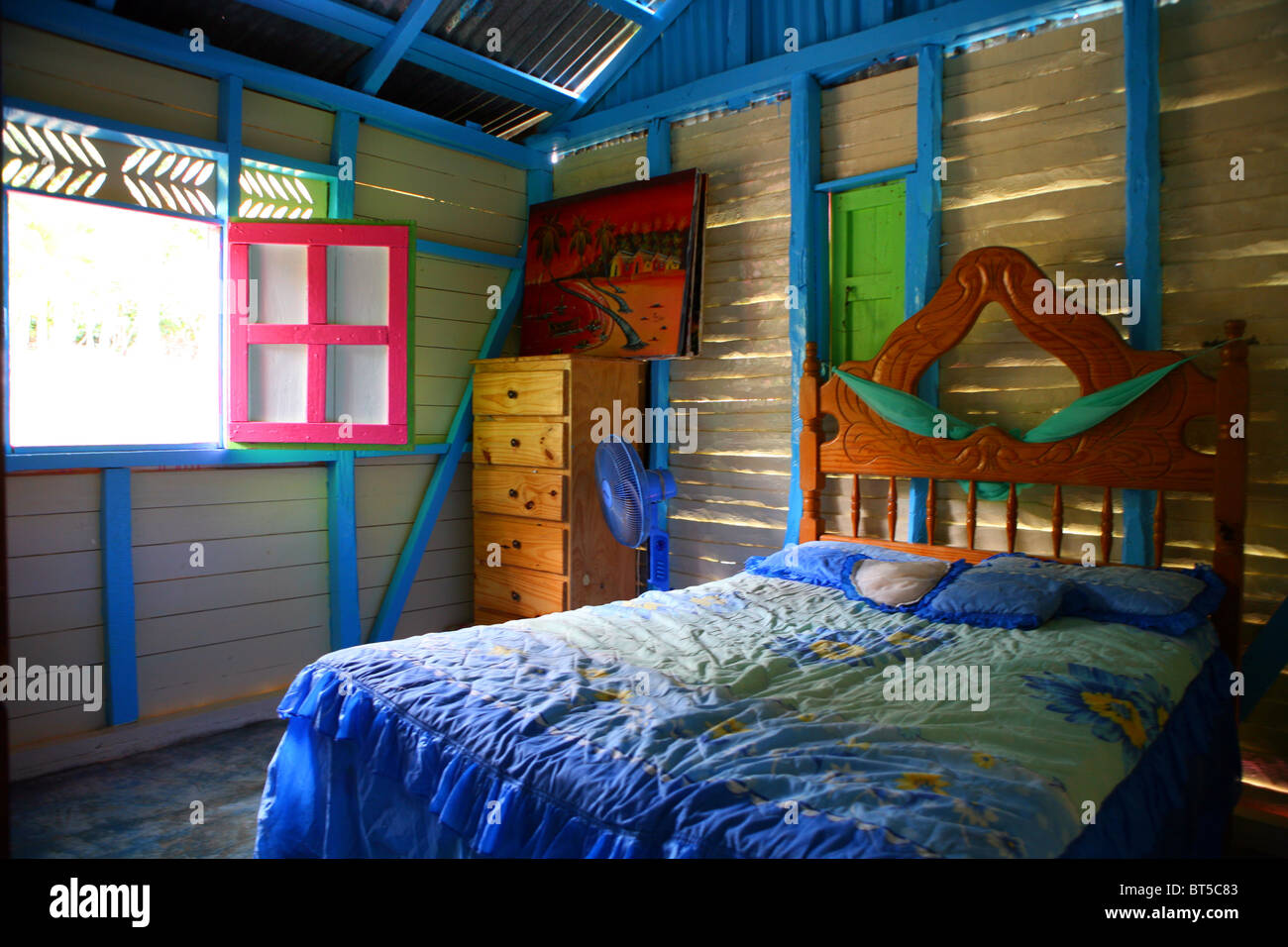Bedroom inside of a real family home in the Dominican Republic Stock