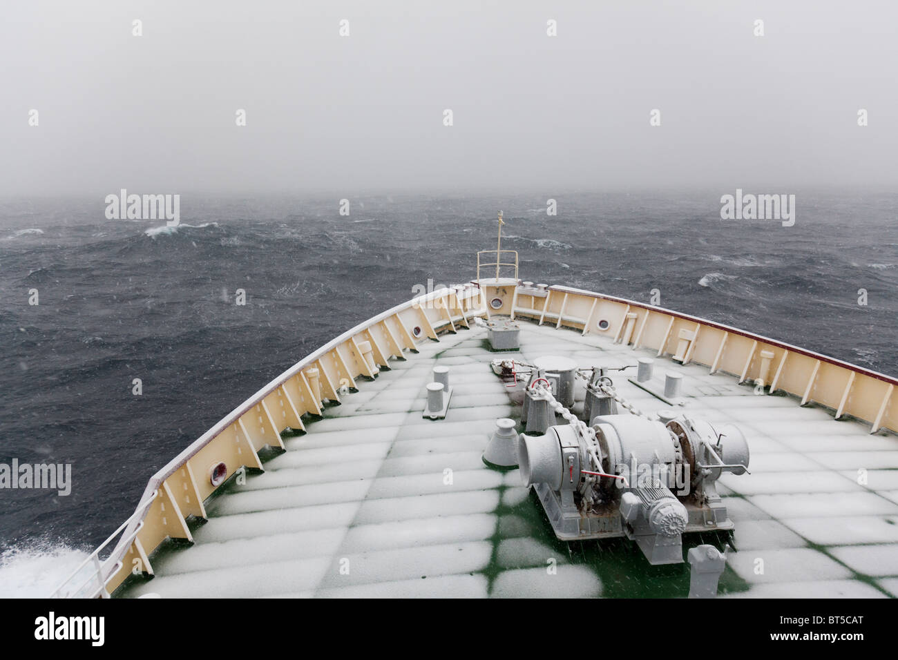 M/V Polar Star icebreaker, snow covered deck in the Southern Ocean Stock Photo