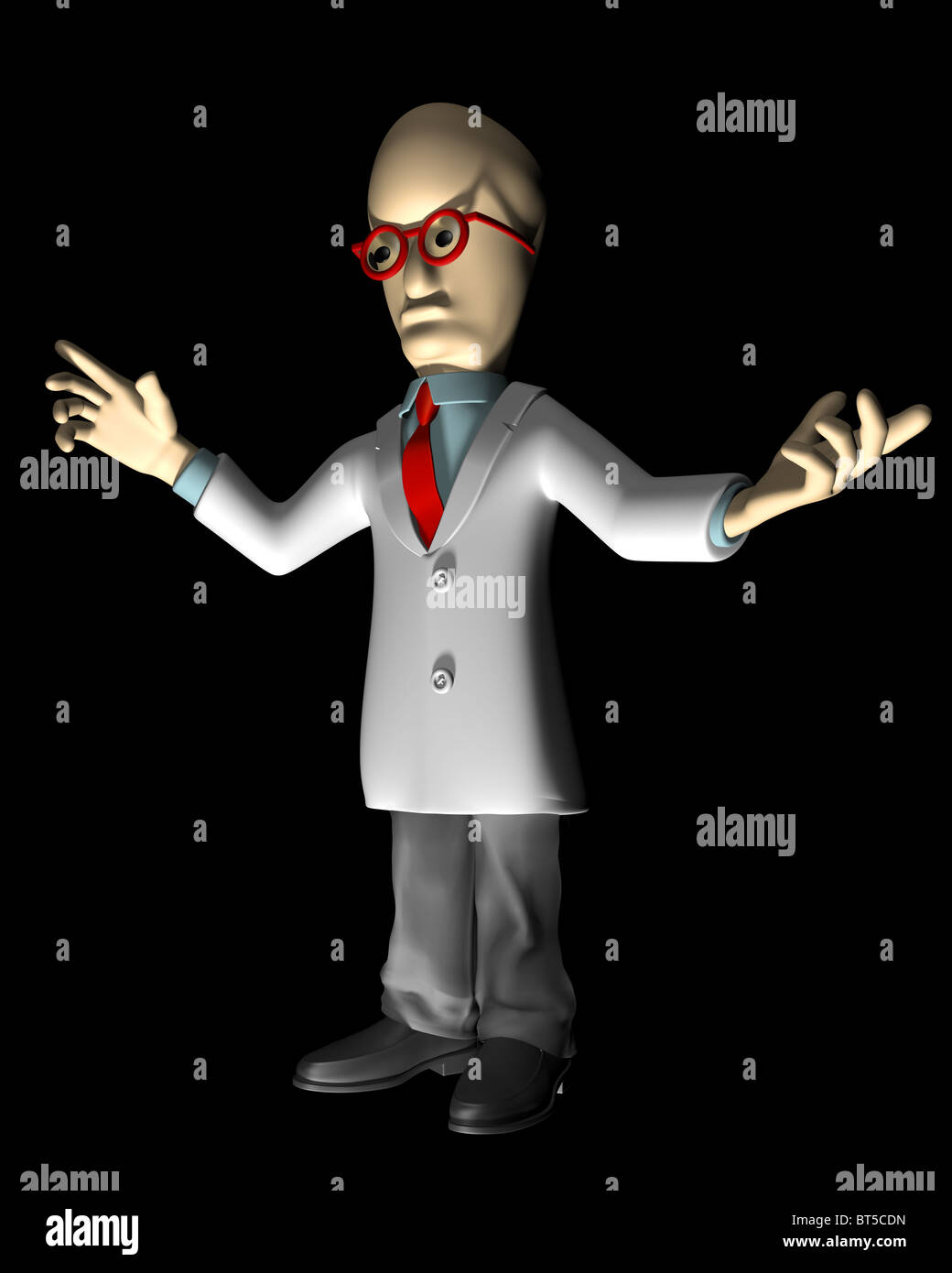 Mad scientist on a black background with a strong uplight Stock Photo