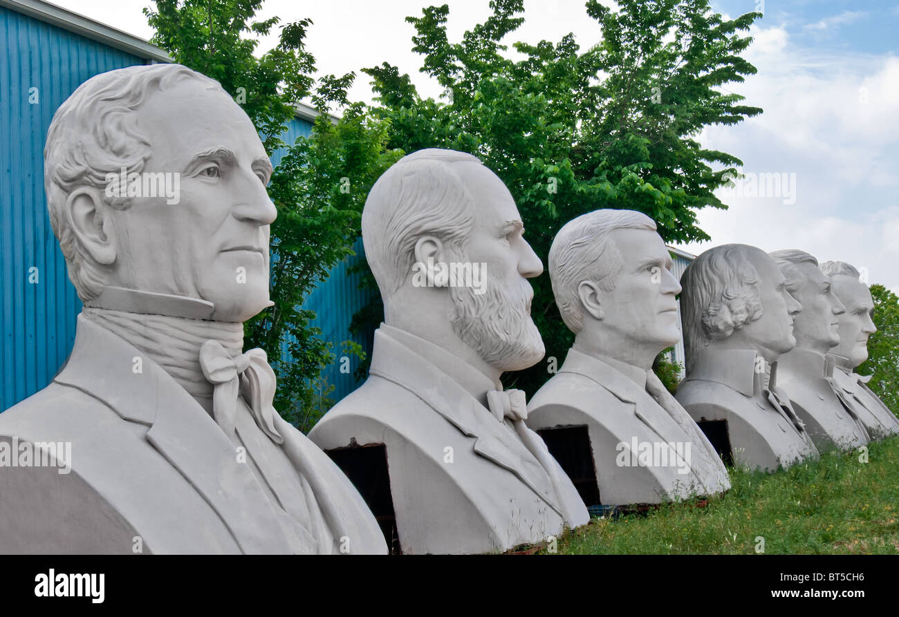 White concrete sculptures of US Presidents, at David Adickes Sculpturworx Studio in Houston, Texas, USA Stock Photo