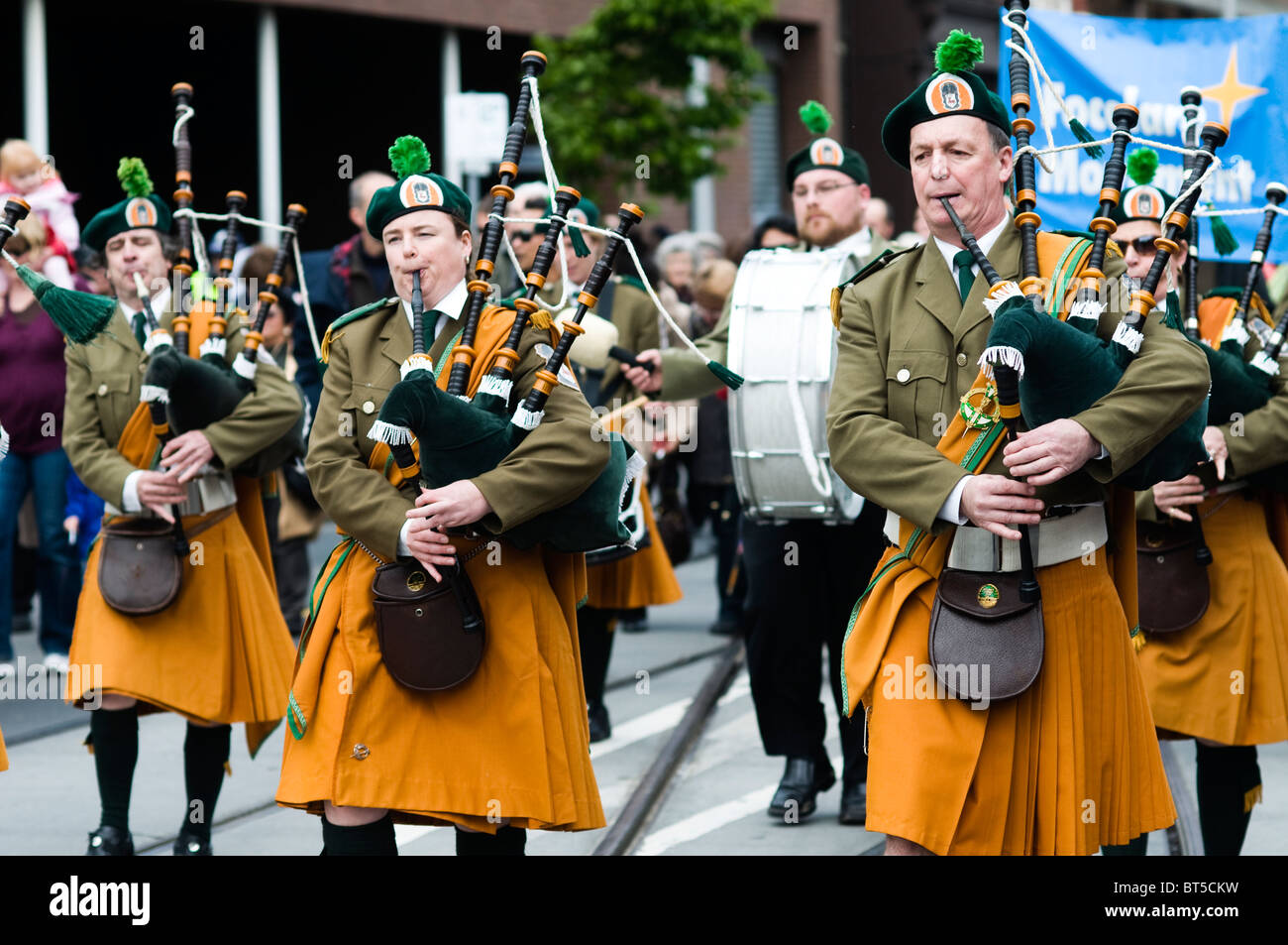 bagpipes players, mary mackillop canonisation melbourne carlton Stock Photo