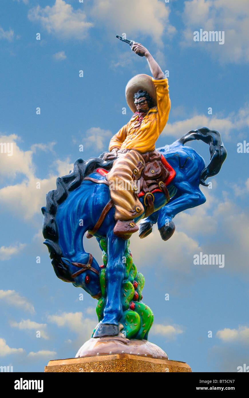 'Vaquero' fiberglass equestrian statue by Luis Jimenez, Moody Park in Houston, Texas, USA Stock Photo