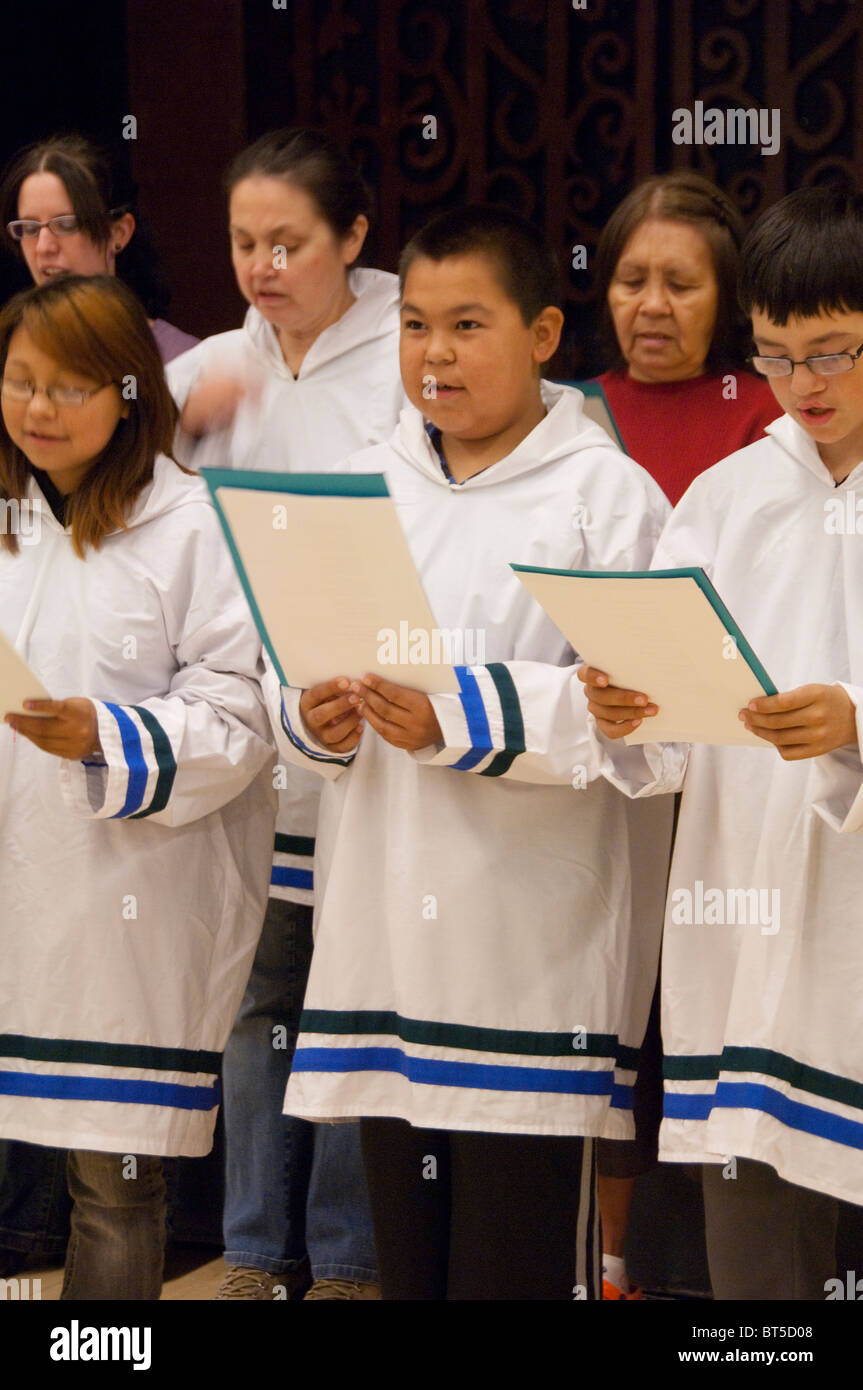 Canada, Newfoundland and Labrador, Labrador coast, Hopedale (aka Agvituk). School choir. Stock Photo