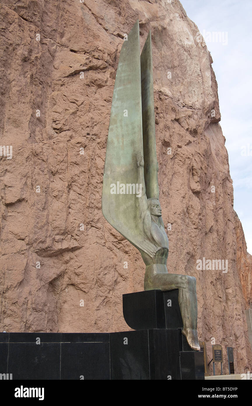 One of the 30-foot tall statues at the Hoover Dam named 'Winged Figures of the Republic' by the sculptor Oskar J.W. Hansen. Stock Photo