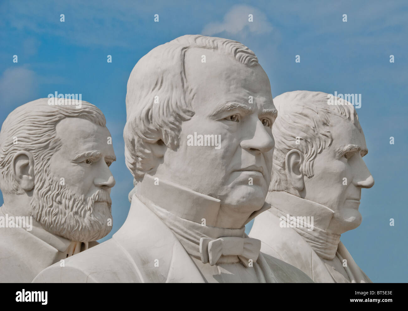 White concrete sculptures of US Presidents, at David Adickes Sculpturworx Studio in Houston, Texas, USA Stock Photo