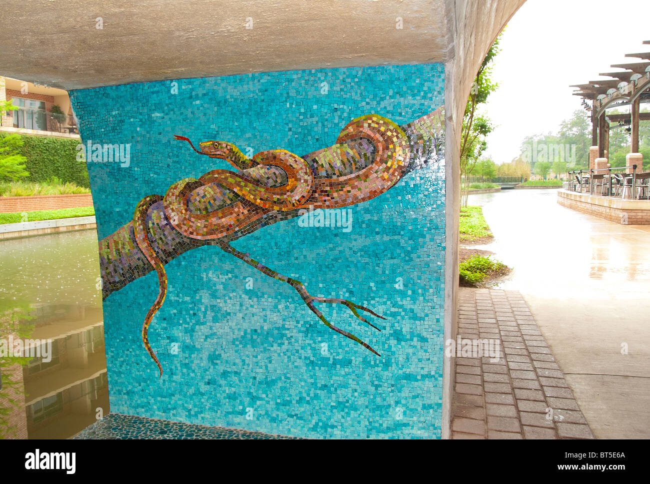 Mosaic tile art along walkway under bridge in The Woodlands, Texas, USA Stock Photo