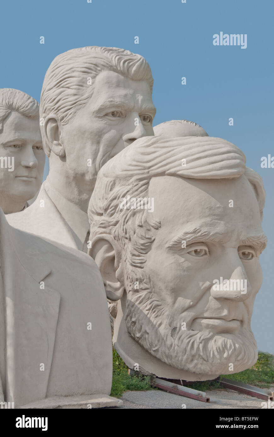 White concrete sculptures of US Presidents, at David Adickes Sculpturworx Studio in Houston, Texas, USA Stock Photo