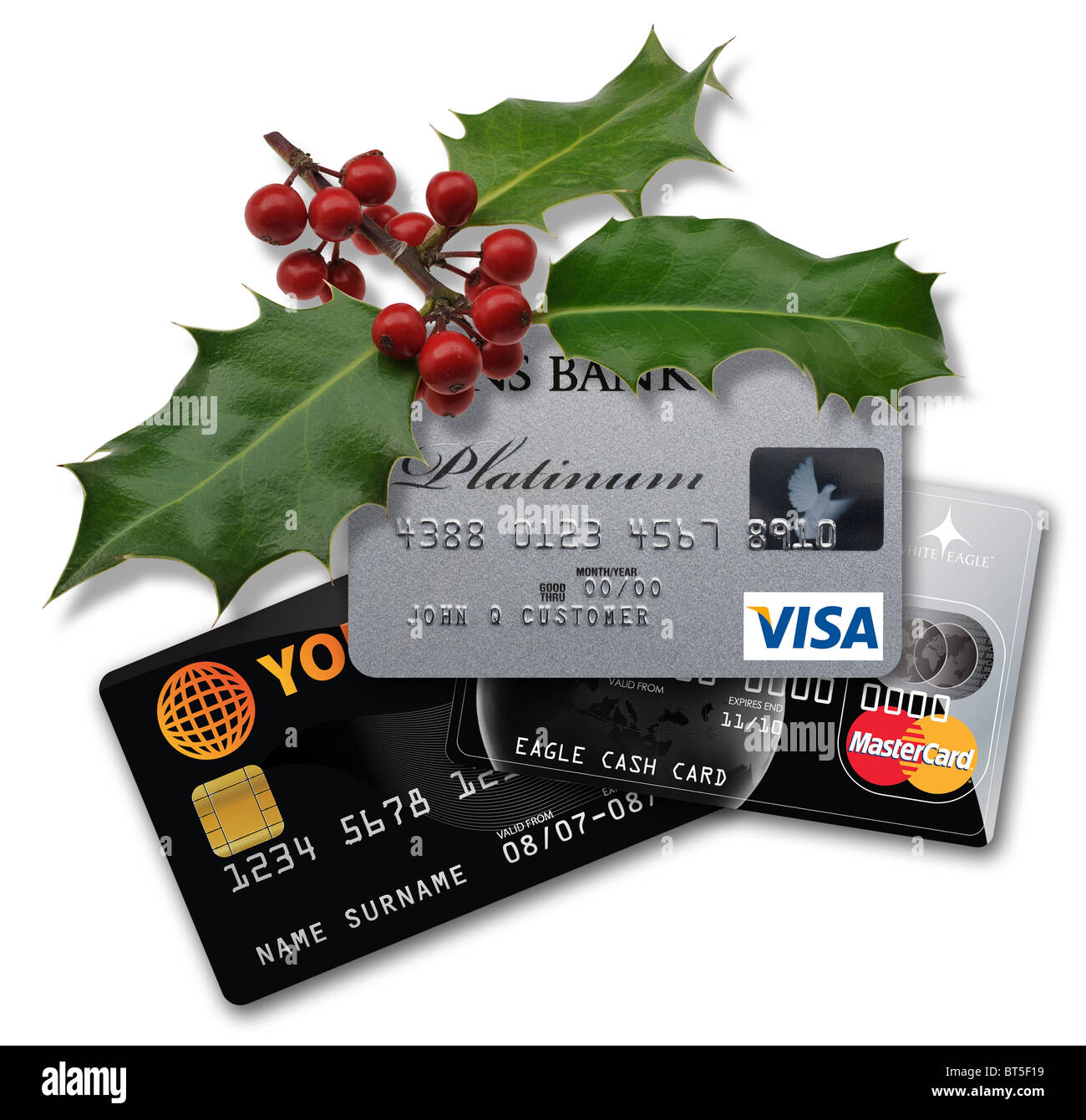 Holly and three credit cards Stock Photo