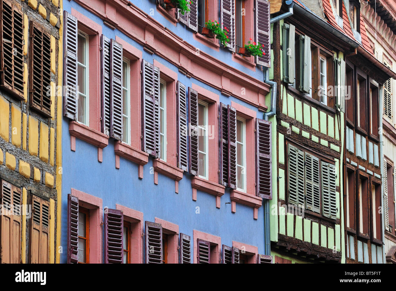 Colorful façades of timber framed houses at Colmar, Alsace, France Stock Photo