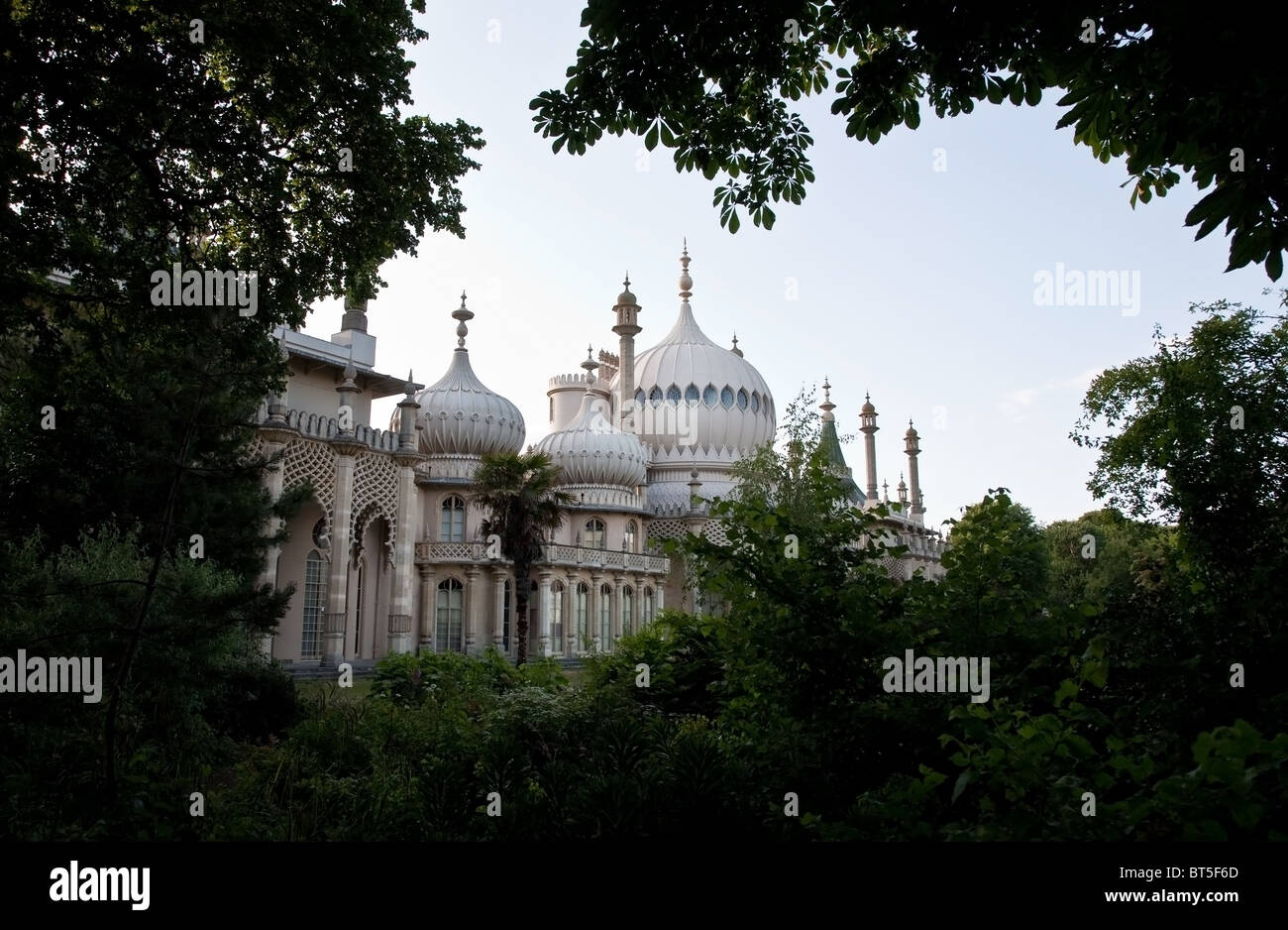 Royal Pavilion Indo-Saracenic style architecture centre dome tower columns and windows with domes and spires Stock Photo