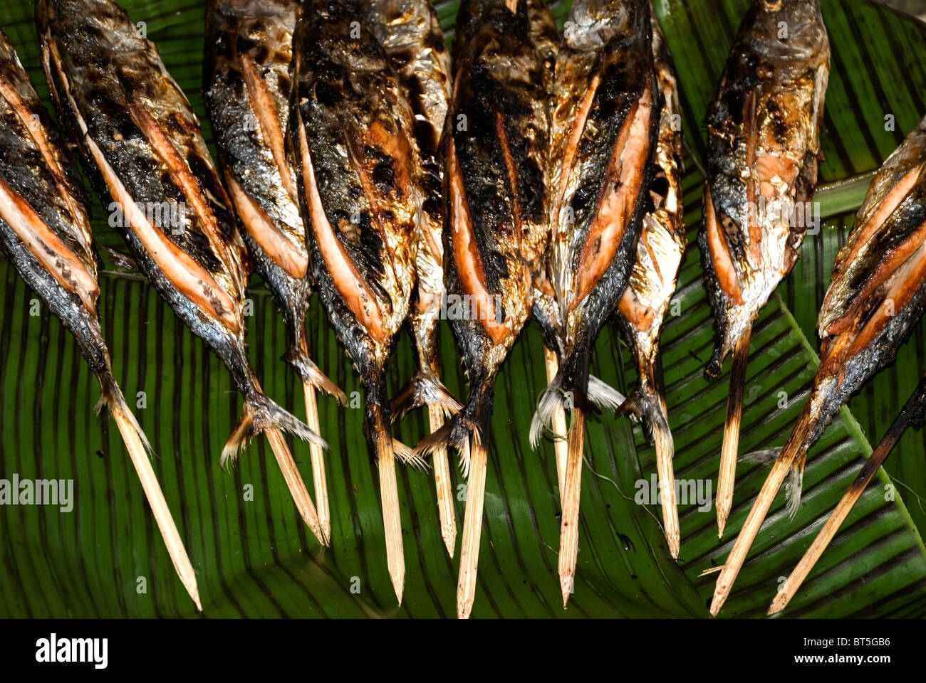 philippines, siquijor island, siquijor town, barbecued fish Stock Photo