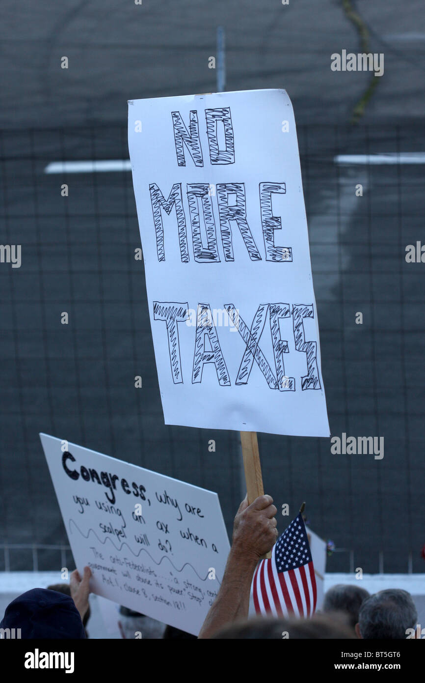 No More Taxes sign, TEA Party rally at Stateline, Idaho, September, 17, 2009. Stock Photo