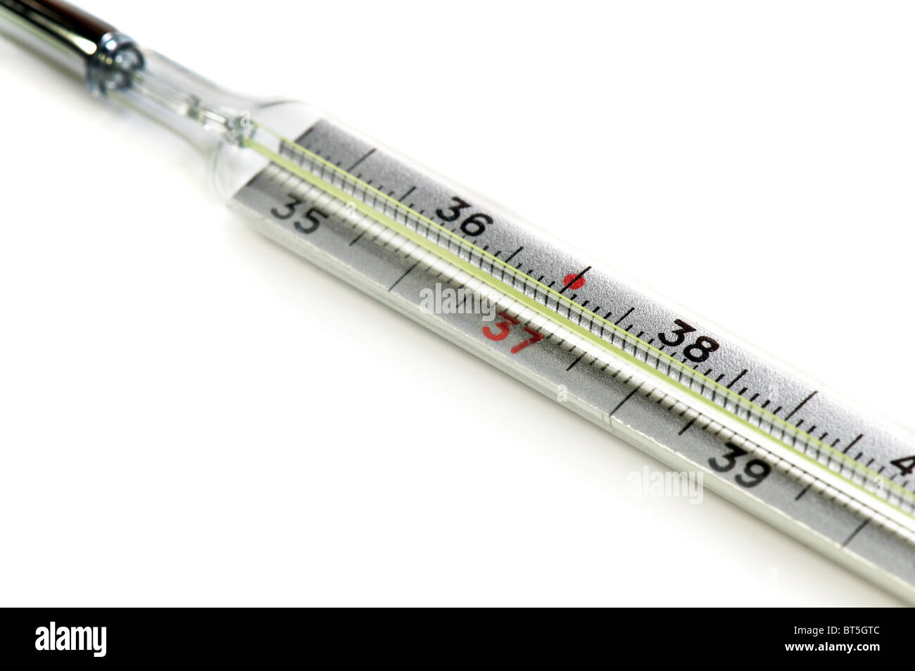 Mercury thermometer isolated on white with shadow Stock Photo