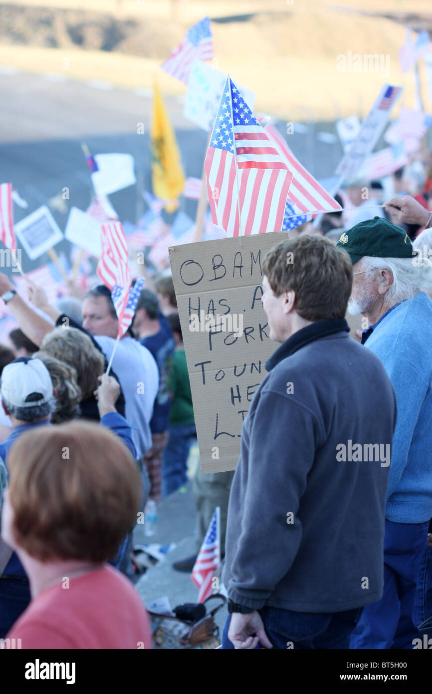 People holding signs and flags, TEA Party rally at Stateline, Idaho ...