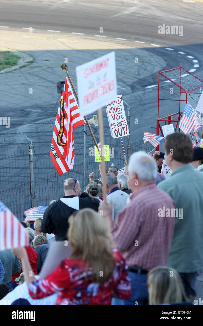 People holding signs and flags, TEA Party rally at Stateline, Idaho ...