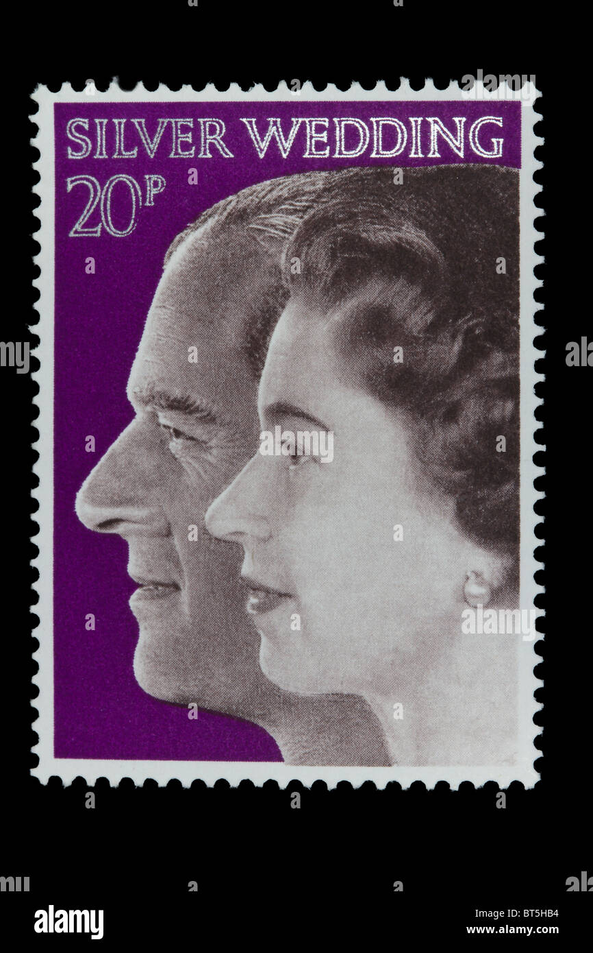 UNITED KINGDOM- CIRCA 1972: A stamp printed in Great Britain shows Queen Elizabeth II and Duke of Edinburgh, Stock Photo