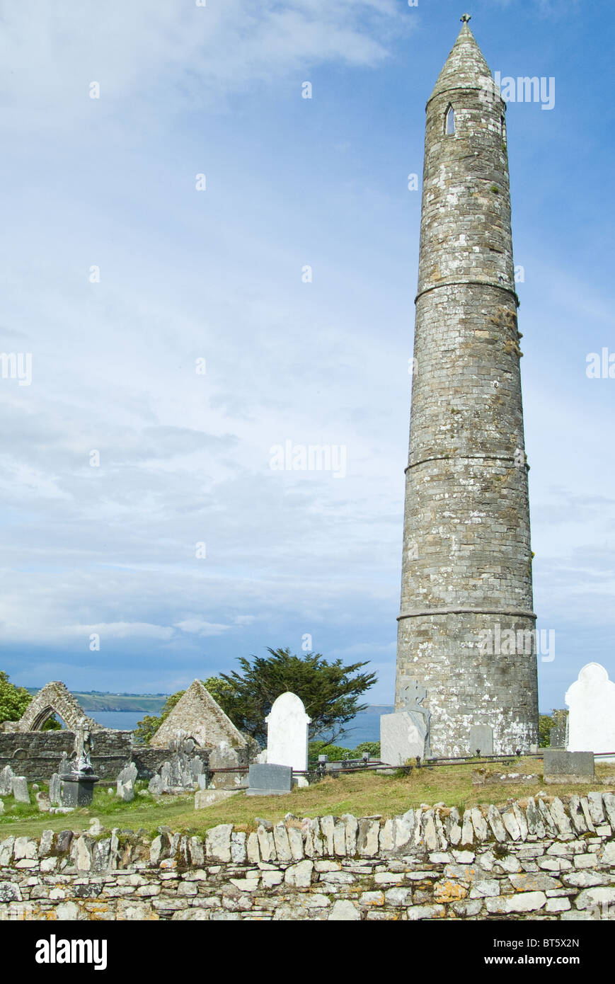 kilmacduagh county galway round fairy tower ireland southern south  irish eire ancient, architecture, background, building, cast Stock Photo