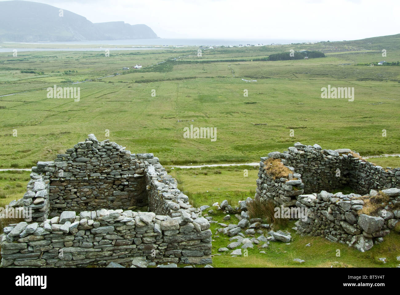 republic Ireland County Mayo Achill Island Slievemore deserted village derelict cottages great famine Stock Photo