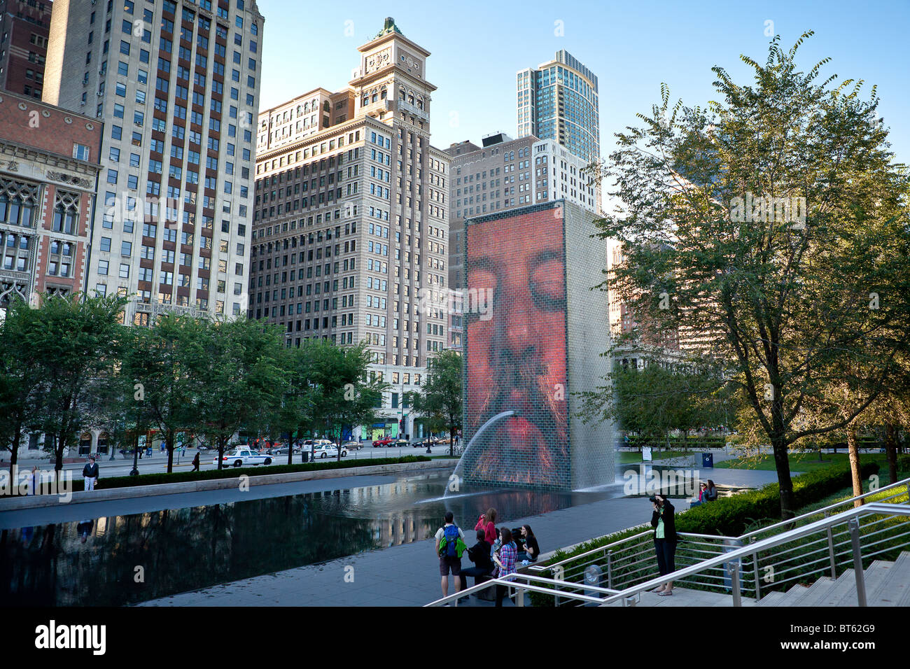 The Crown Fountain by Spanish artist Jaume Plensa in Millennium Park in Chicago, IL, USA. Stock Photo