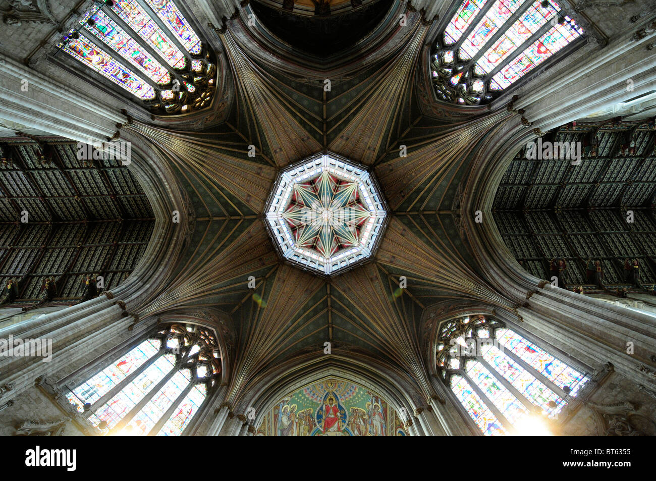 vaulted centre painted ceiling roof Ely Cathedral Church Holy  Undivided Trinity principal Diocese County Cambridgeshire Country Stock Photo