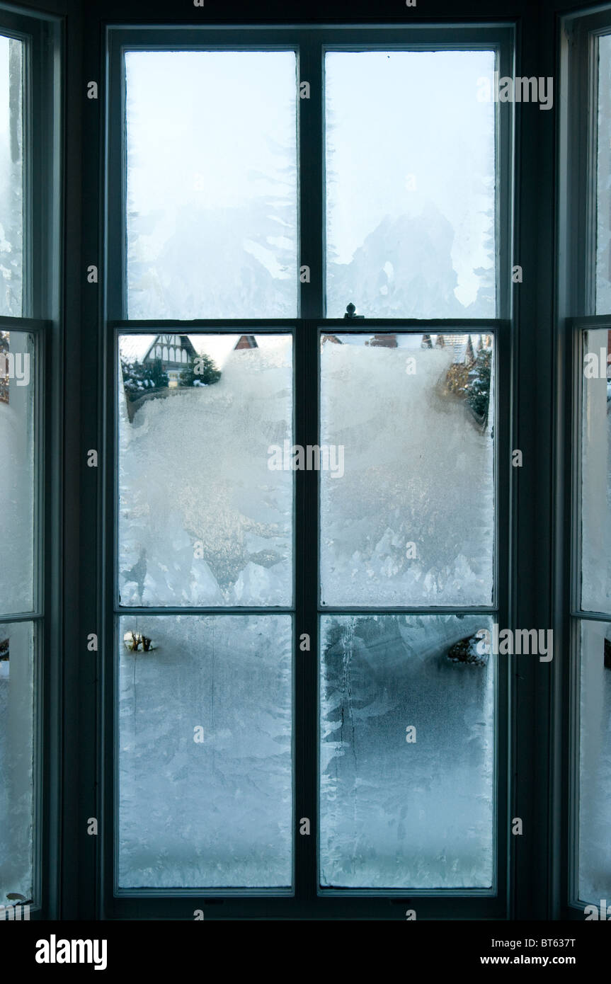 frozen ice crystals on window glass Stock Photo - Alamy