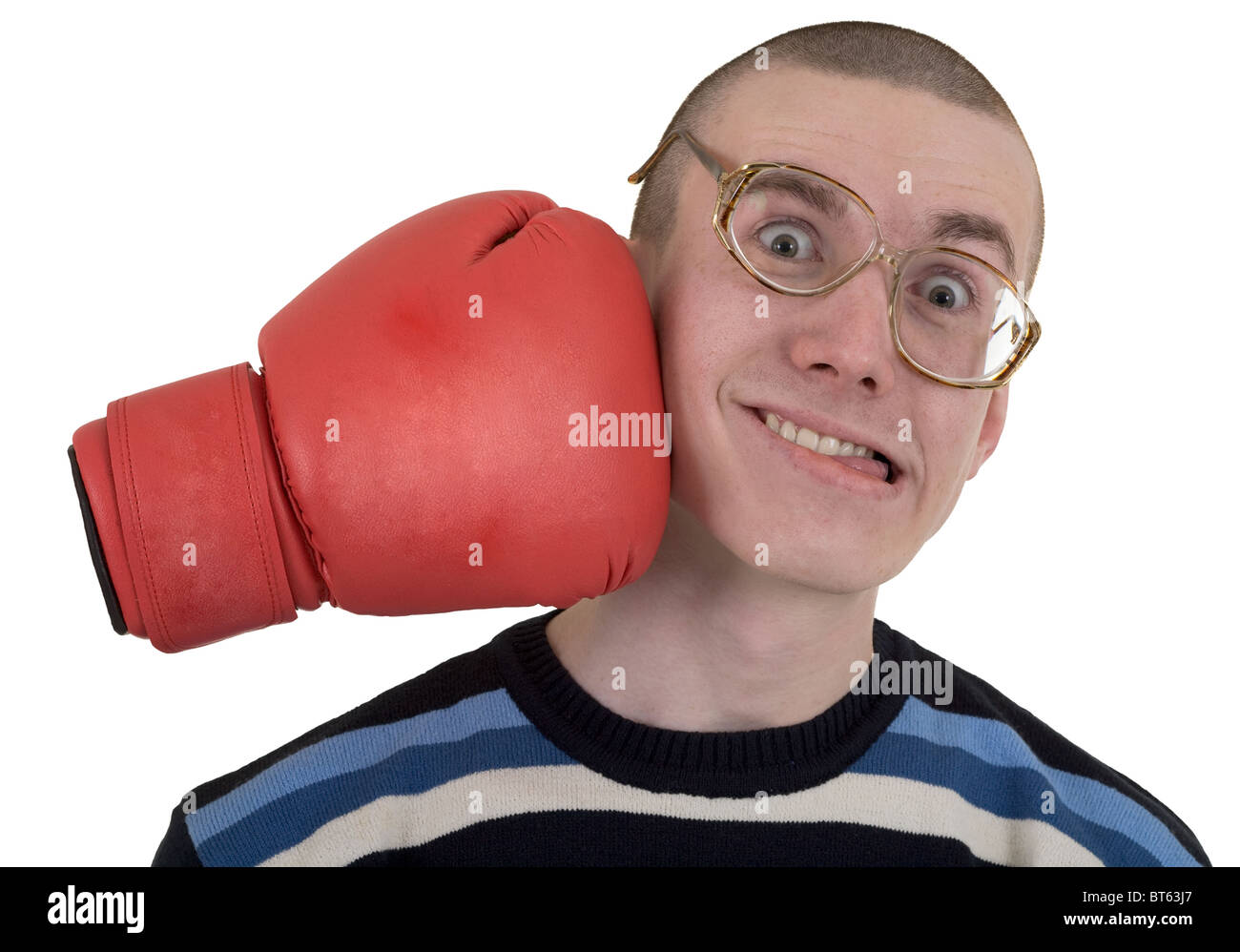 The man taking a punch by a boxing glove Stock Photo Alamy