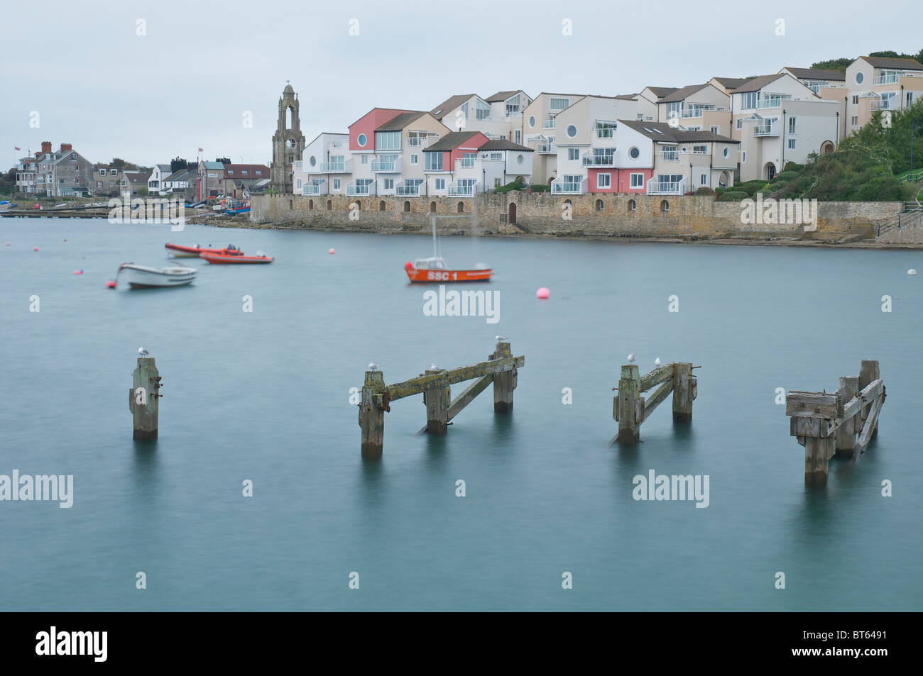 Swanage Old Pier and Peveril Point Stock Photo Alamy