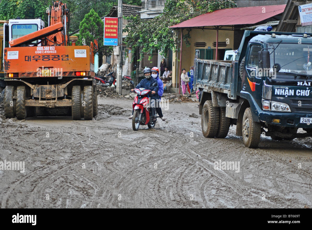 Clogged roads after a landslide in Sapa, Vietnam Stock Photo