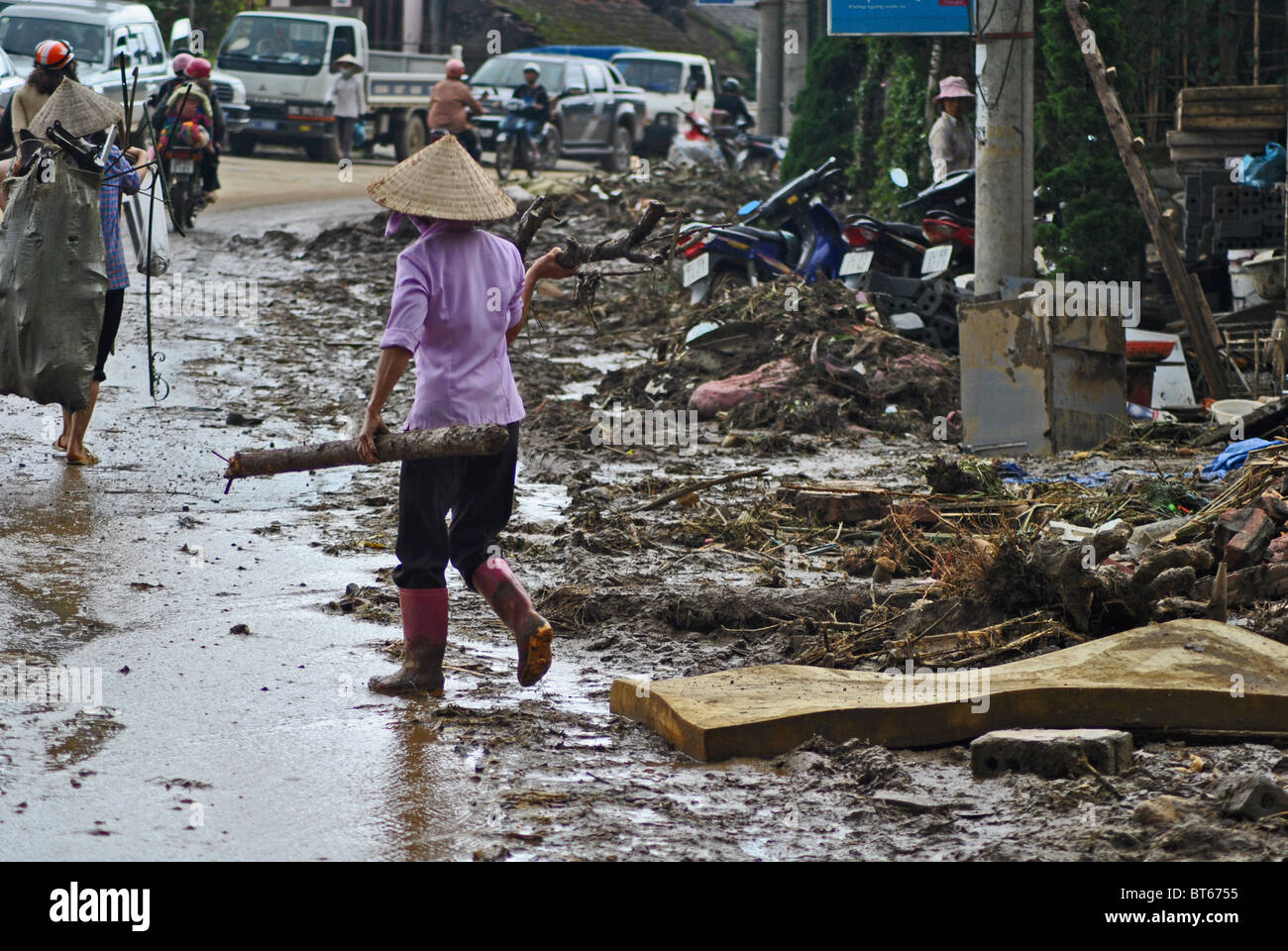 Aftermath of a landslide triggered by heavy rain in Sapa, Vietnam Stock Photo